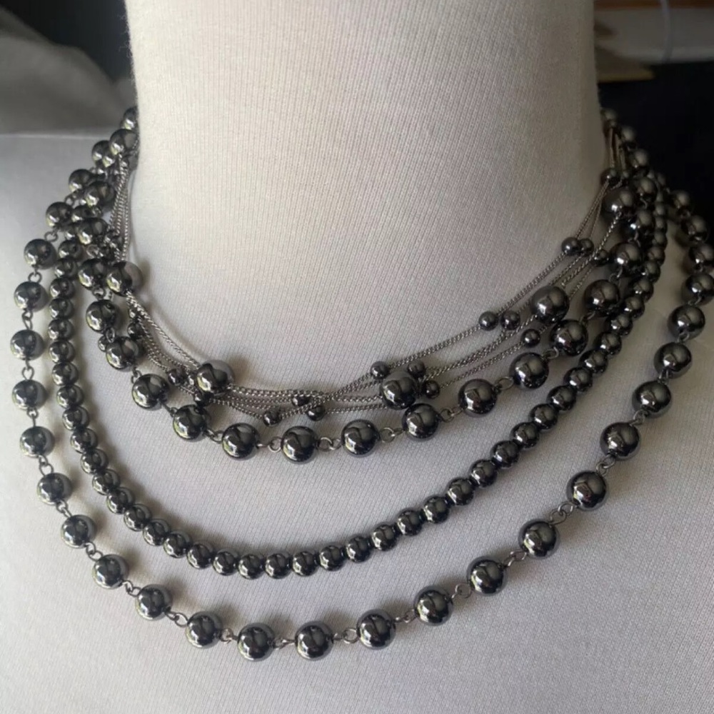 Vintage Ann Taylor Hematite Multistrand Necklace NWT Metallic Dark Gray